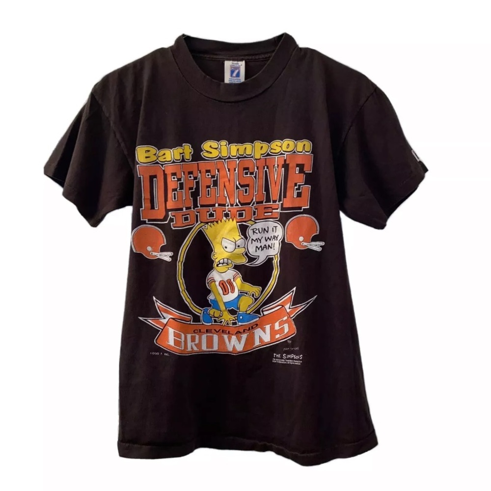 Vintage 90s Logo 7 Bart Simpson NFL Cleveland Browns T Shirt Adult M Brown